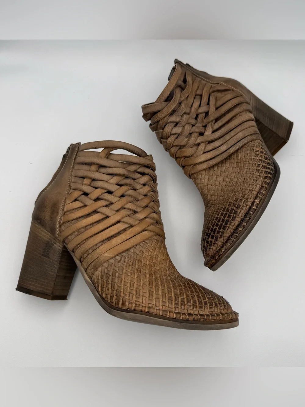 Sundance Promise Woven Burnished Leather Heeled Bootie 38 Western Boho Festival